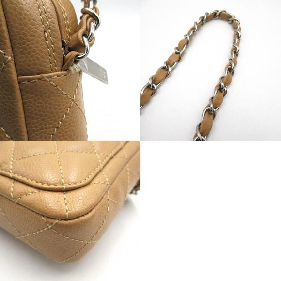 Chanel Mini Matelasse Chain Shoulder Caviar Skin Beige Silver Shoulder Bag - Picture 8 of 8